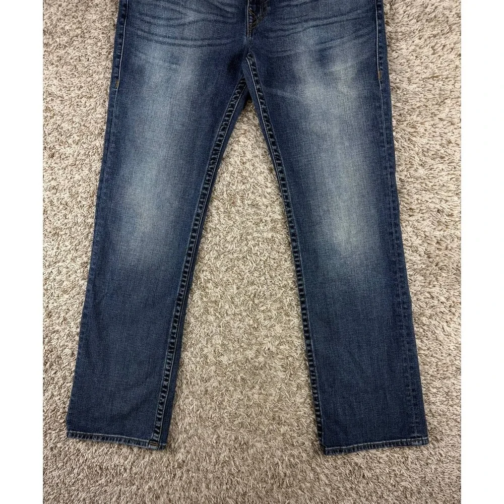 True Religion Jeans Men's 34 Straight Flap Brown Gold Stitching Blue Denim